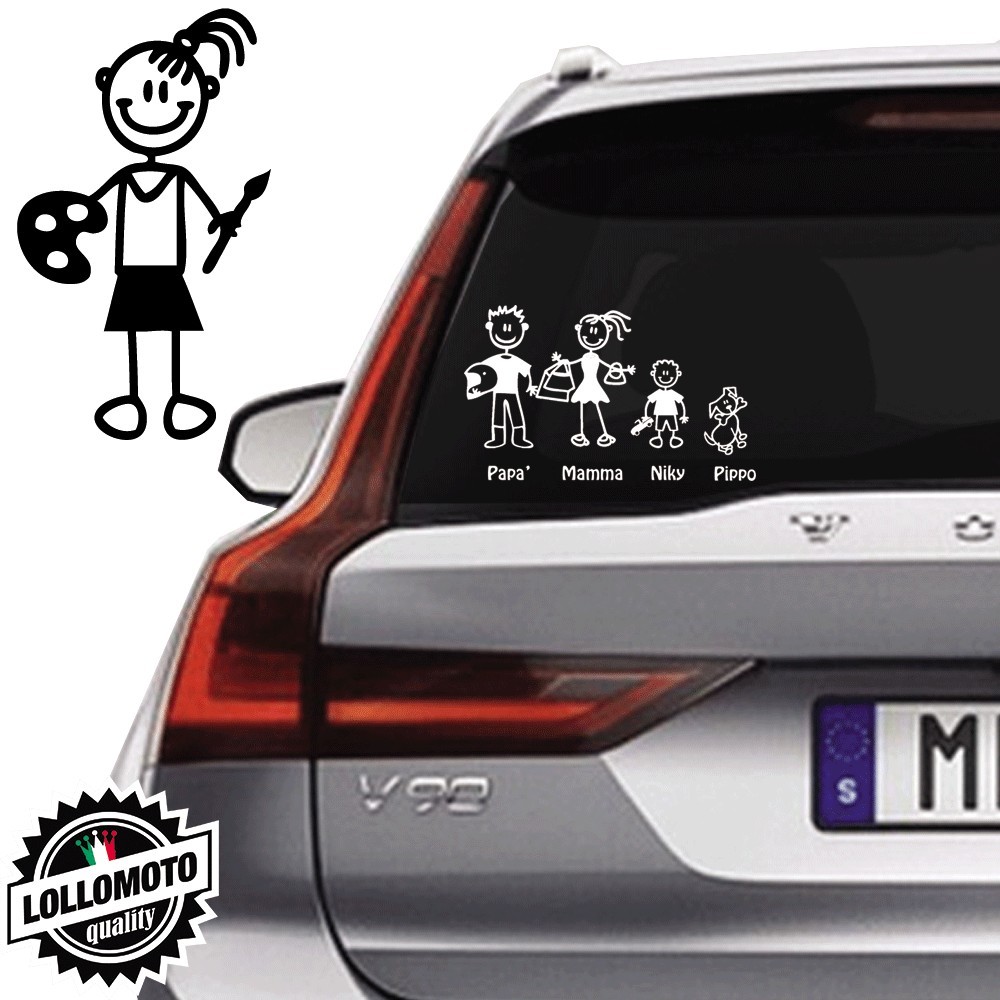 Bimba Pittrice Vetro Auto Famiglia StickersFamily Stickers