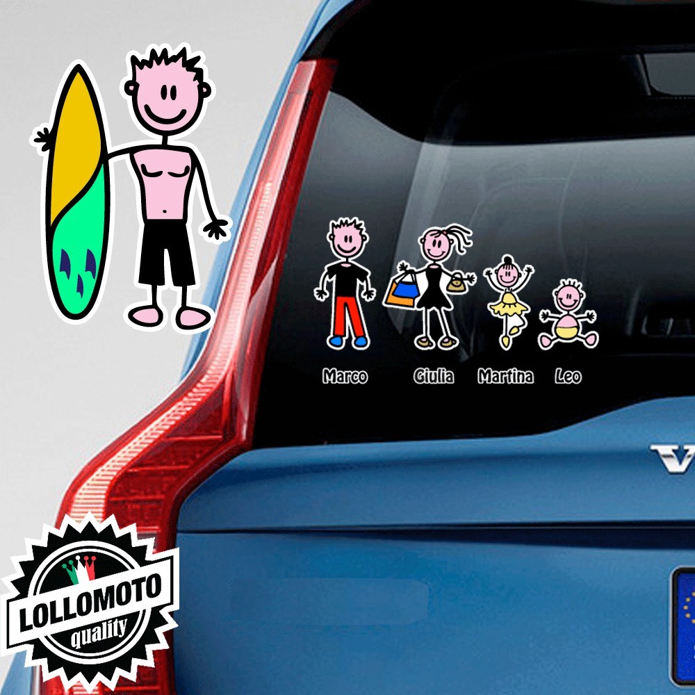 Papà Tavola Surf Adesivo Vetro Auto Famiglia Stickers Colorati