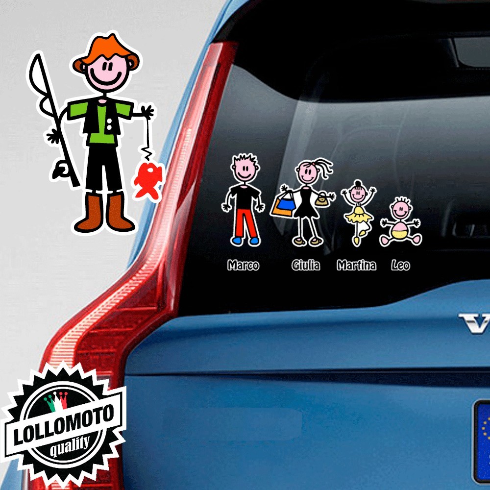 Papà Pescatore Adesivo Vetro Auto Famiglia Stickers Colorati