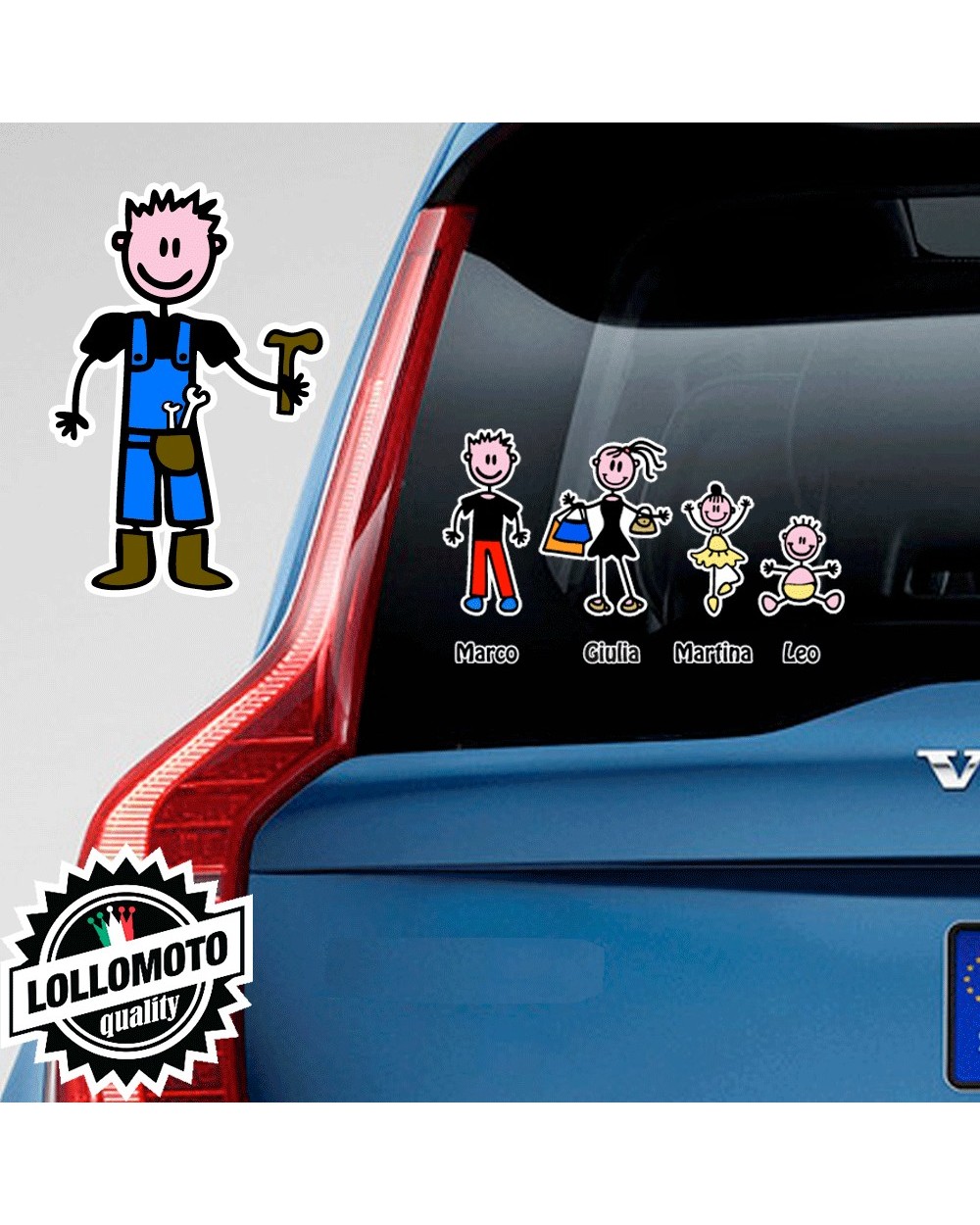 Papà Operaio Adesivo Vetro Auto Famiglia Stickers Colorati