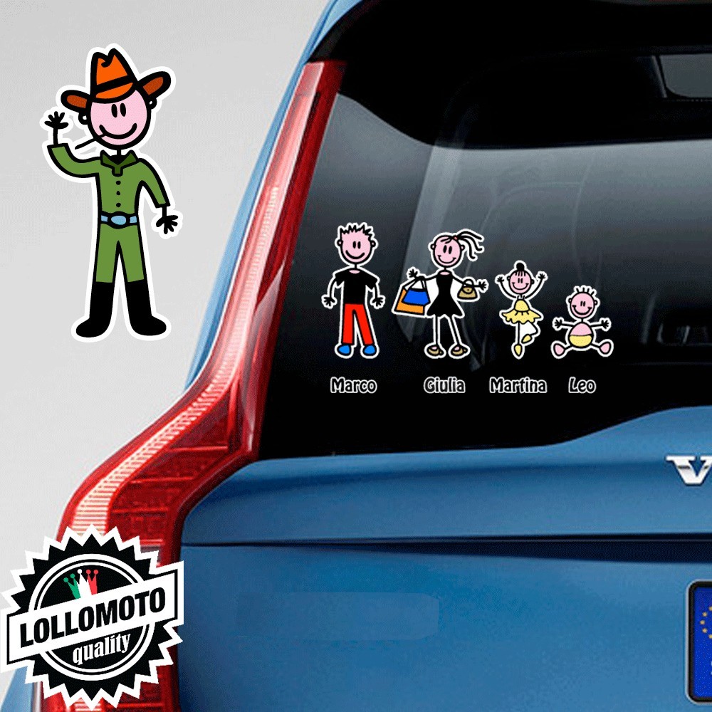 Papà CowBoy Adesivo Vetro Auto Famiglia Stickers Colorati