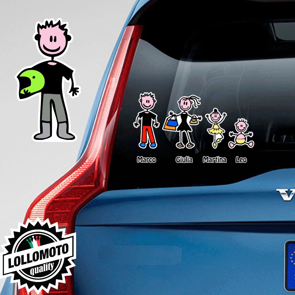 Papà Motociclista Adesivo Vetro Auto Famiglia Stickers Colorati