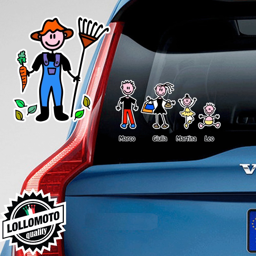Papà Giardiniere Adesivo Vetro Auto Famiglia Stickers Colorati