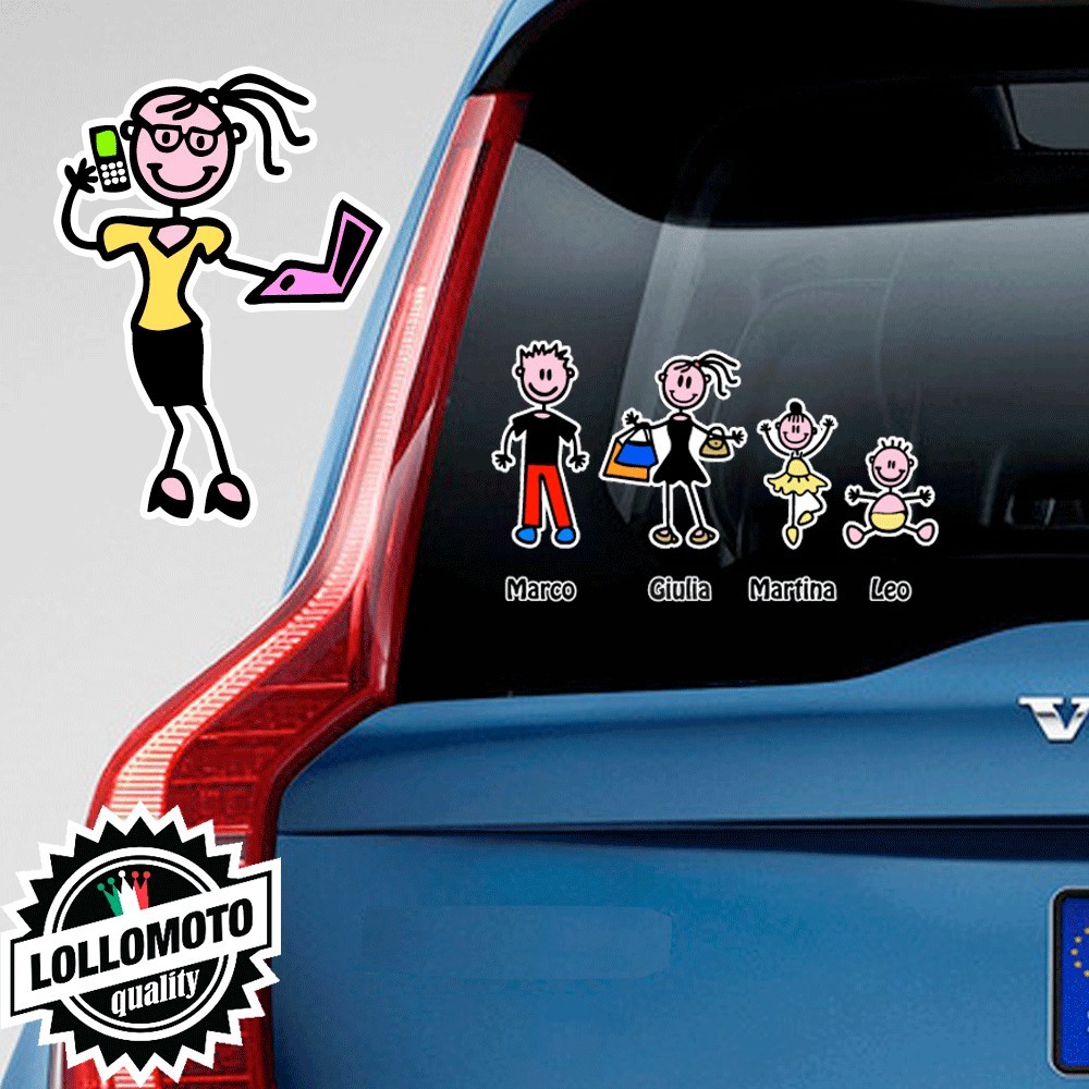 Mamma Computer Adesivo Vetro Auto Famiglia Stickers Colorati