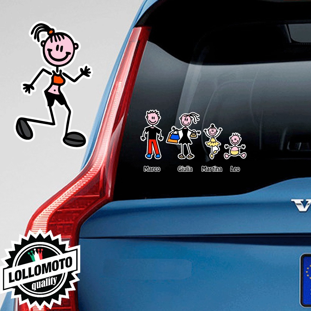Mamma Che Corre Adesivo Vetro Auto Famiglia Stickers Colorati