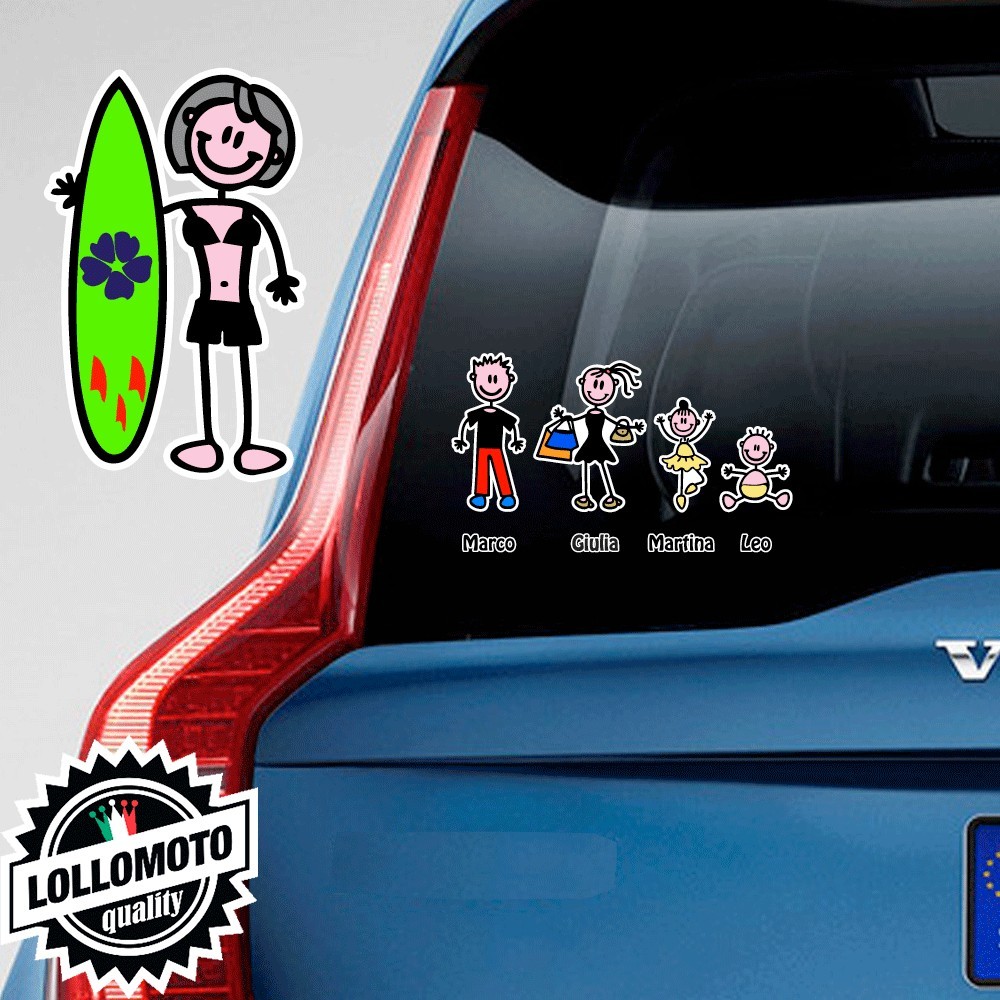 Mamma Tavola Surf Pallone Adesivo Vetro Auto Famiglia Stickers
