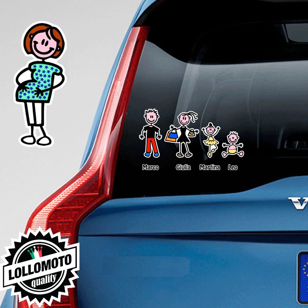Mamma Incinta Adesivo Vetro Auto Famiglia Stickers Colorati