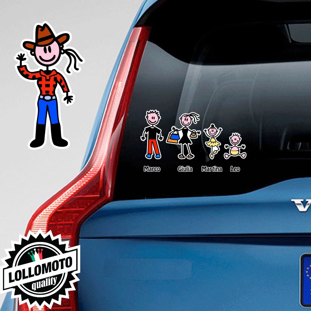 Mamma CowBoy Adesivo Vetro Auto Famiglia Stickers Colorati