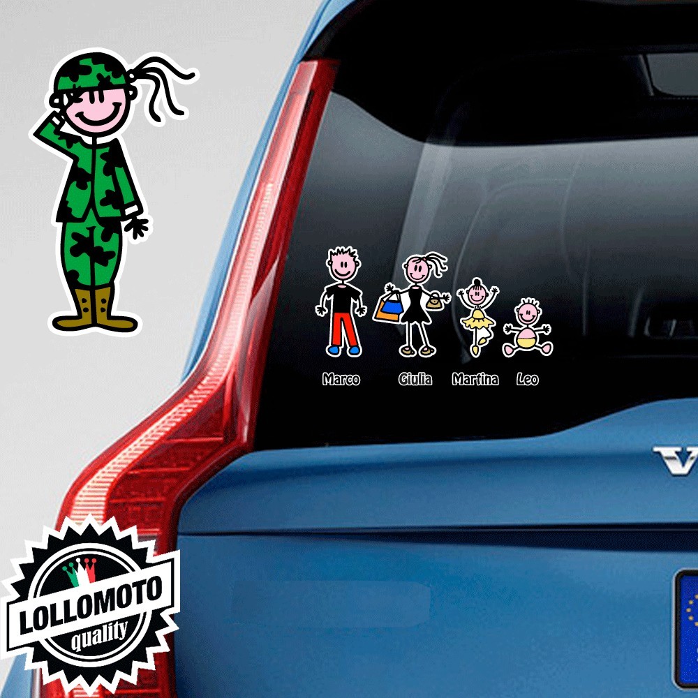 Mamma Militare Adesivo Vetro Auto Famiglia Stickers Colorati