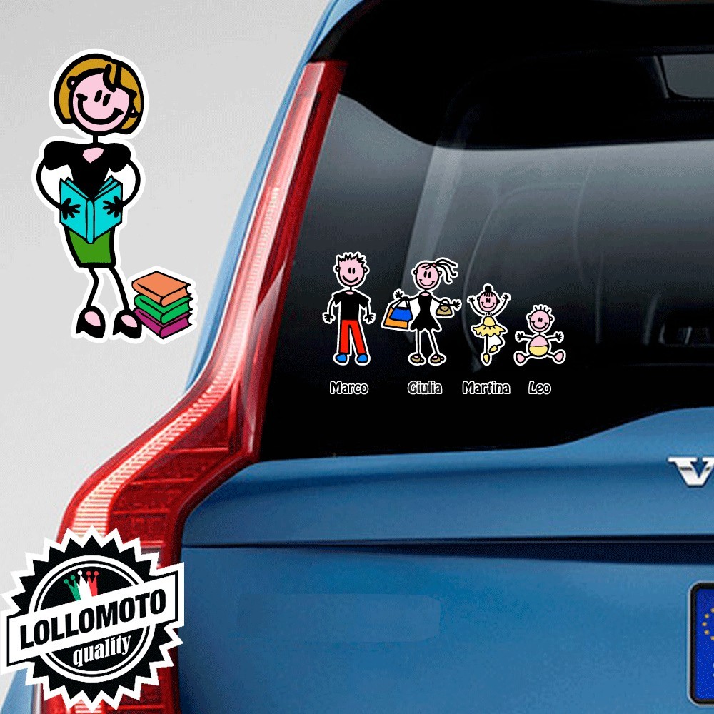 Mamma Con Libri Adesivo Vetro Auto Famiglia Stickers Colorati