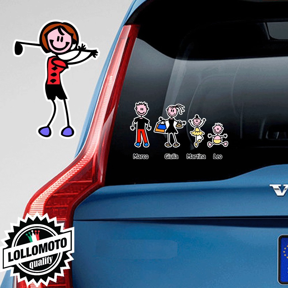 Mamma Golf Adesivo Vetro Auto Famiglia Stickers Colorati Family