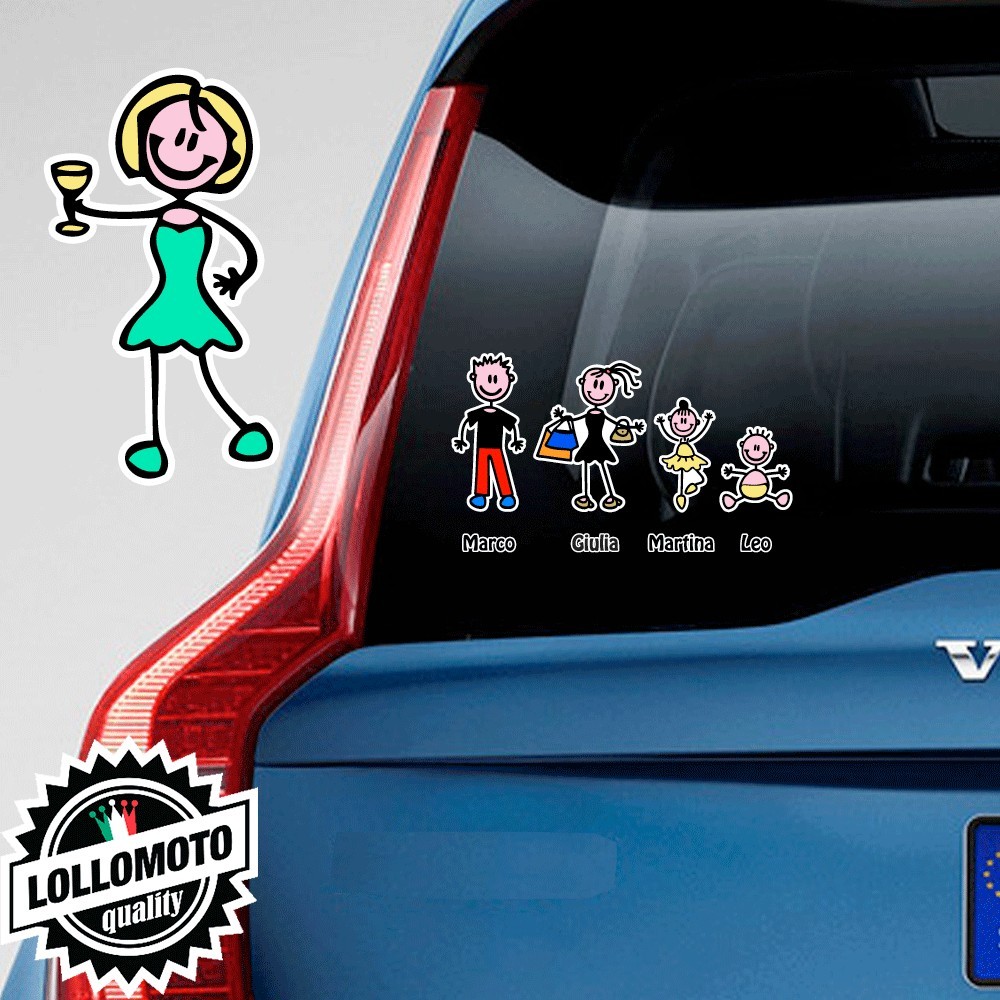 Mamma Che Brinda Adesivo Vetro Auto Famiglia Stickers Colorati