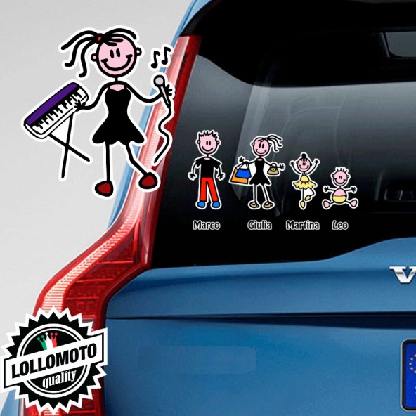 Ragazza Con Piano e Microfono Adesivo Vetro Auto Famiglia