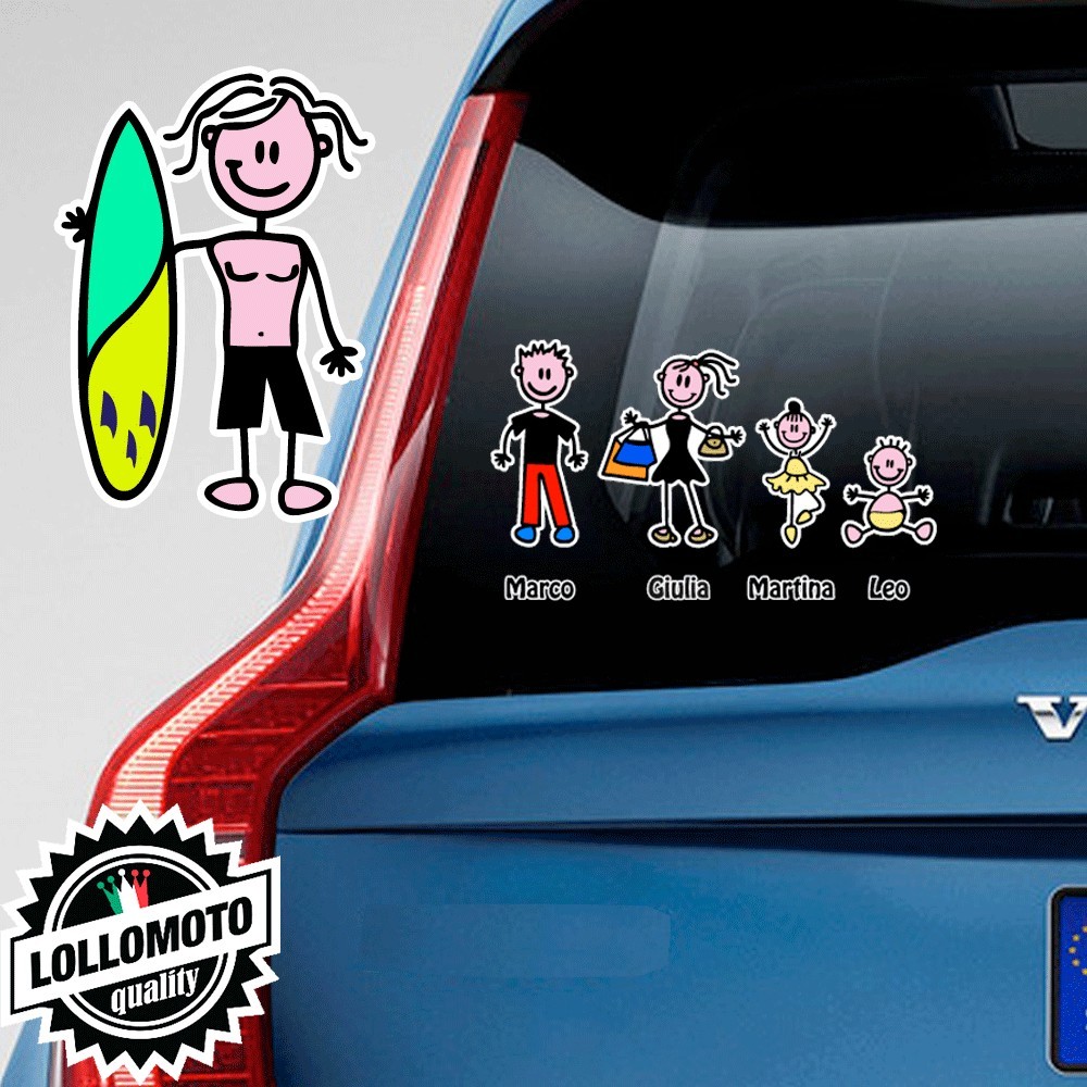 Ragazzo Con Surf Adesivo Vetro Auto Famiglia Stickers Colorati