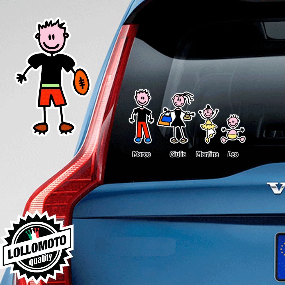 Ragazzo Con Pallone da Rugby Adesivo Vetro Auto Famiglia