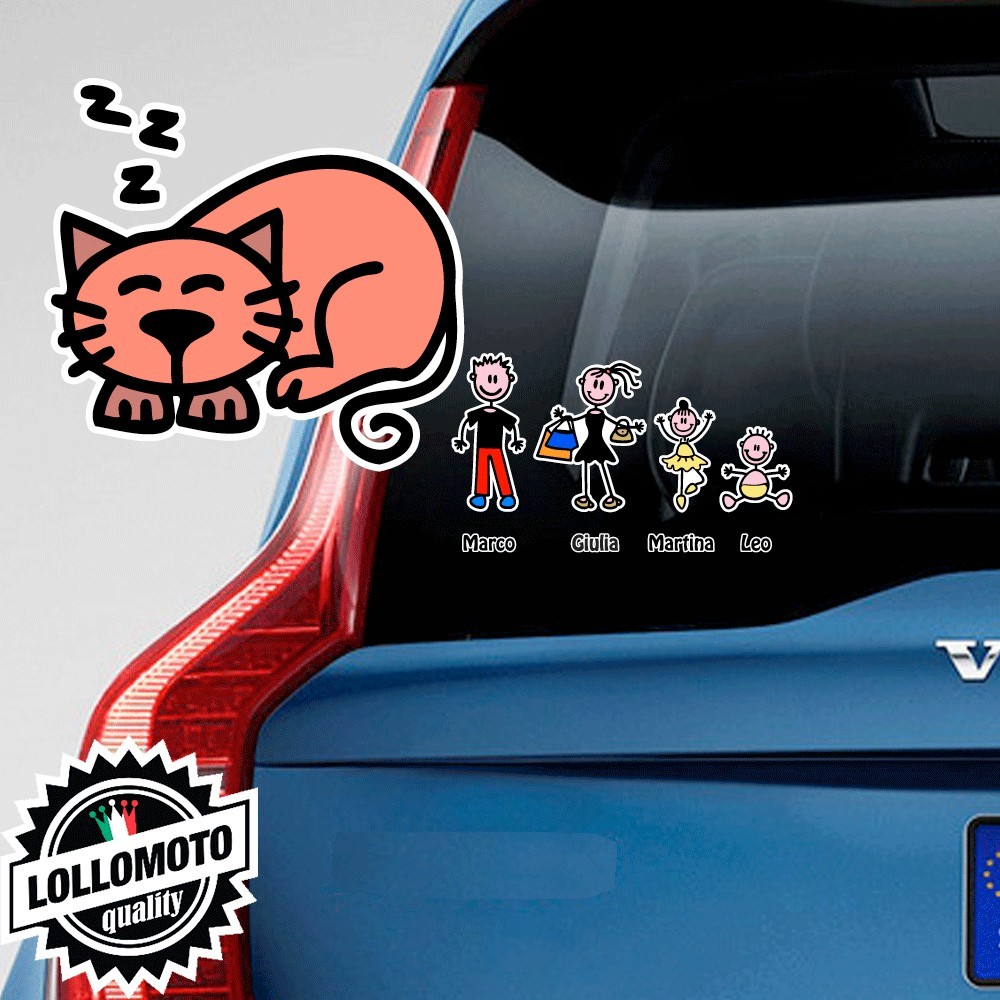 Gatto che Dorme Adesivo Vetro Auto Famiglia Stickers Colorati