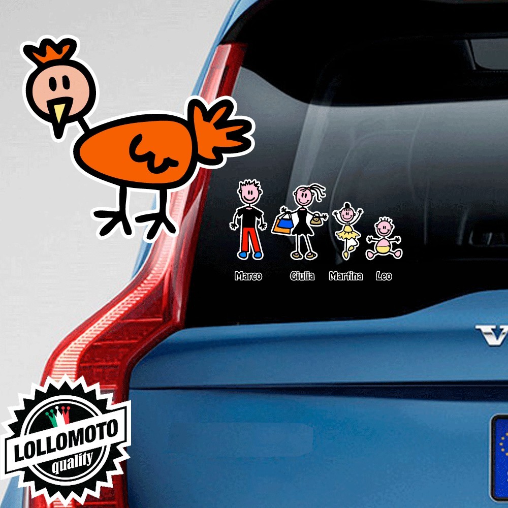 Gallina Adesivo Vetro Auto Famiglia Stickers Colorati Family