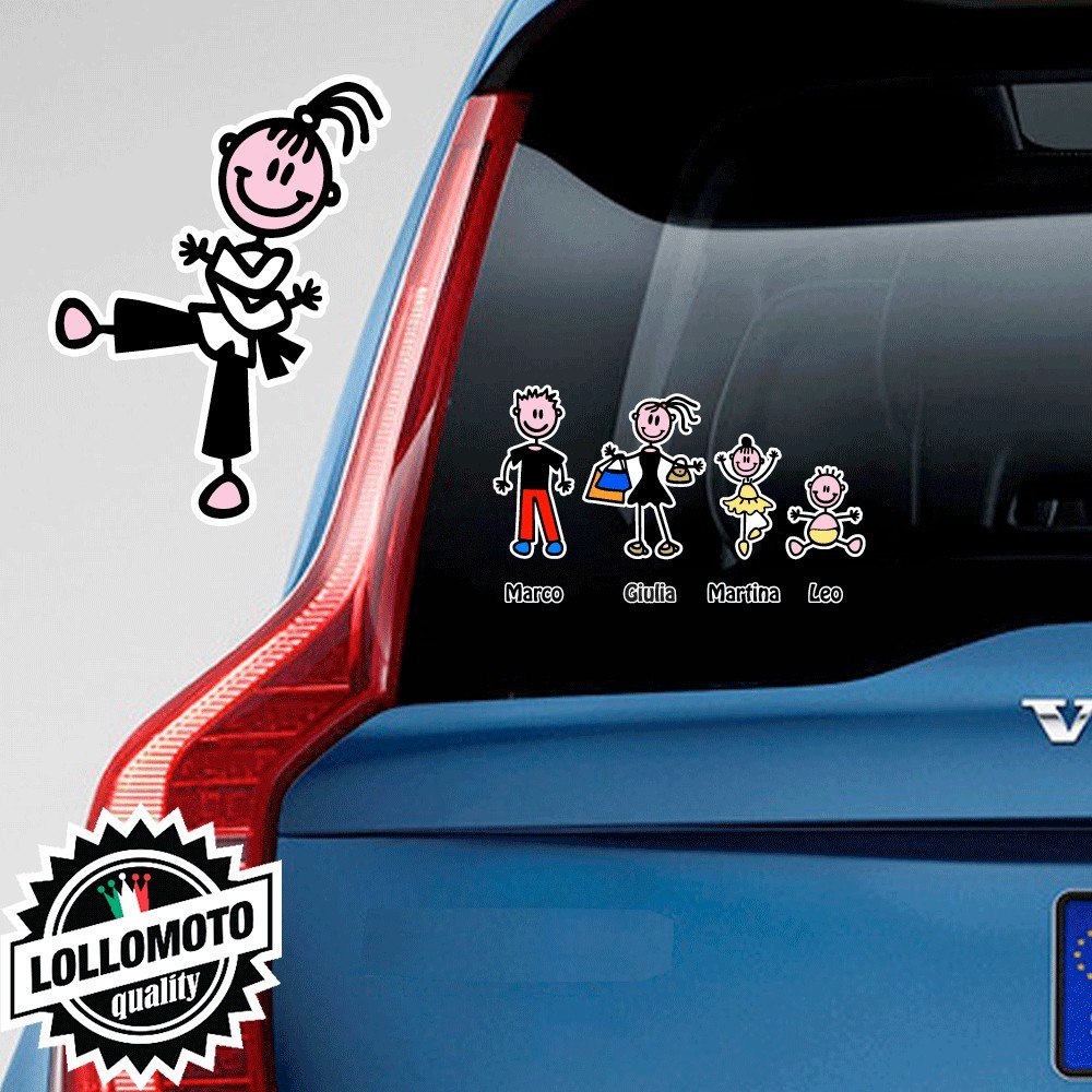 Bimba Karate Adesivo Vetro Auto Famiglia Stickers Colorati