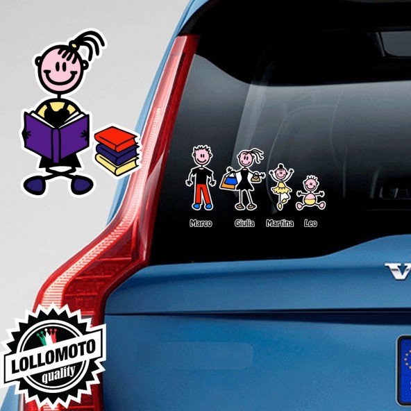 Bimba Con Libri Adesivo Vetro Auto Famiglia Stickers Colorati