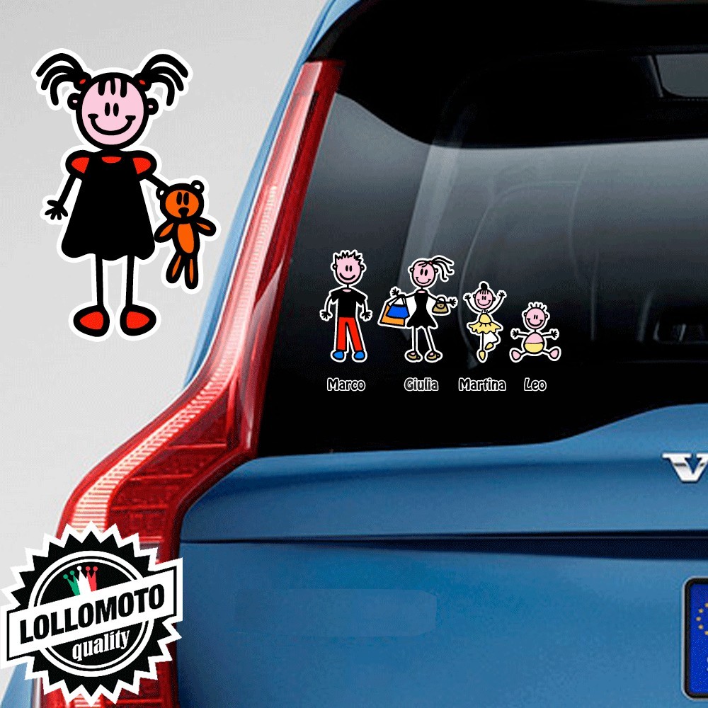 Bimba Con Bambolotto Adesivo Vetro Auto Famiglia Stickers