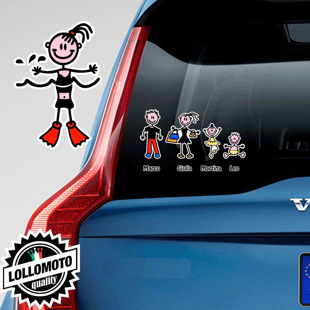 Bimba Con Pinne Adesivo Vetro Auto Famiglia Stickers Colorati