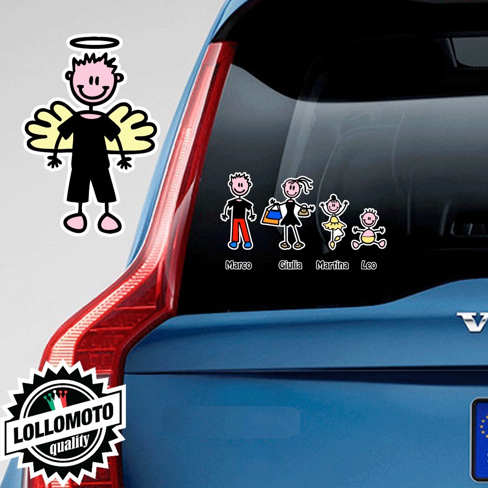 Bimbo Angelo Adesivo Vetro Auto Famiglia Stickers Colorati