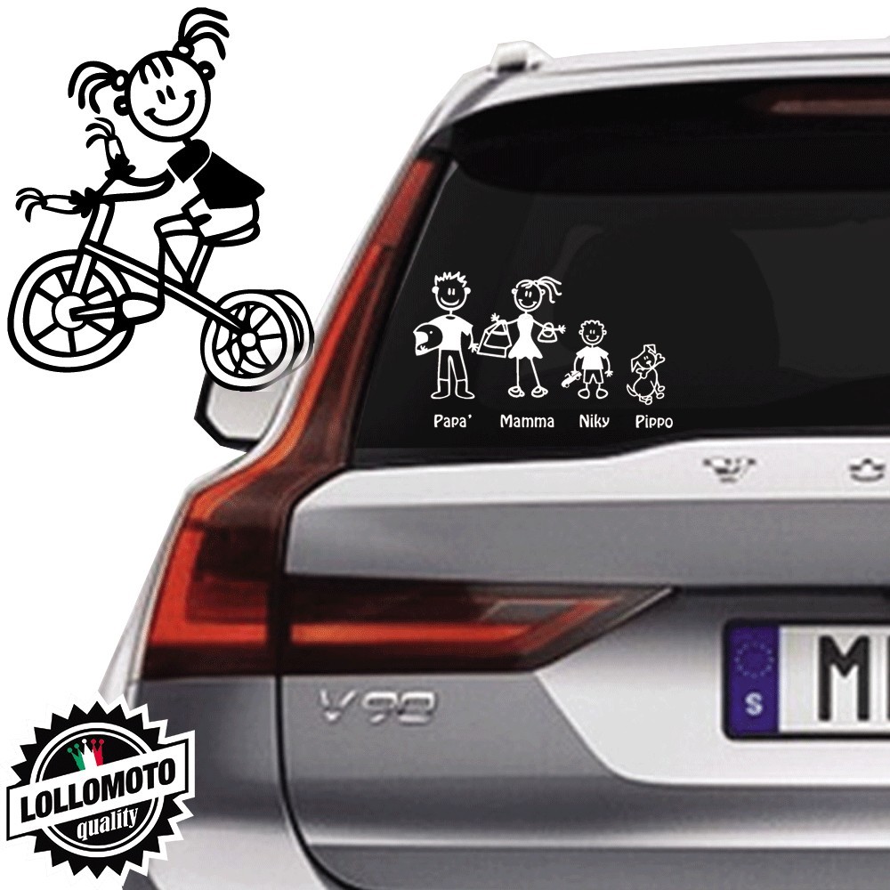 Bimba Con Triciclo Vetro Auto Famiglia StickersFamily Stickers