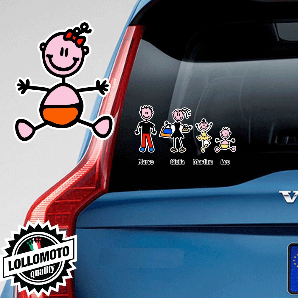 Neonata con Fiocco Adesivo Vetro Auto Famiglia Stickers
