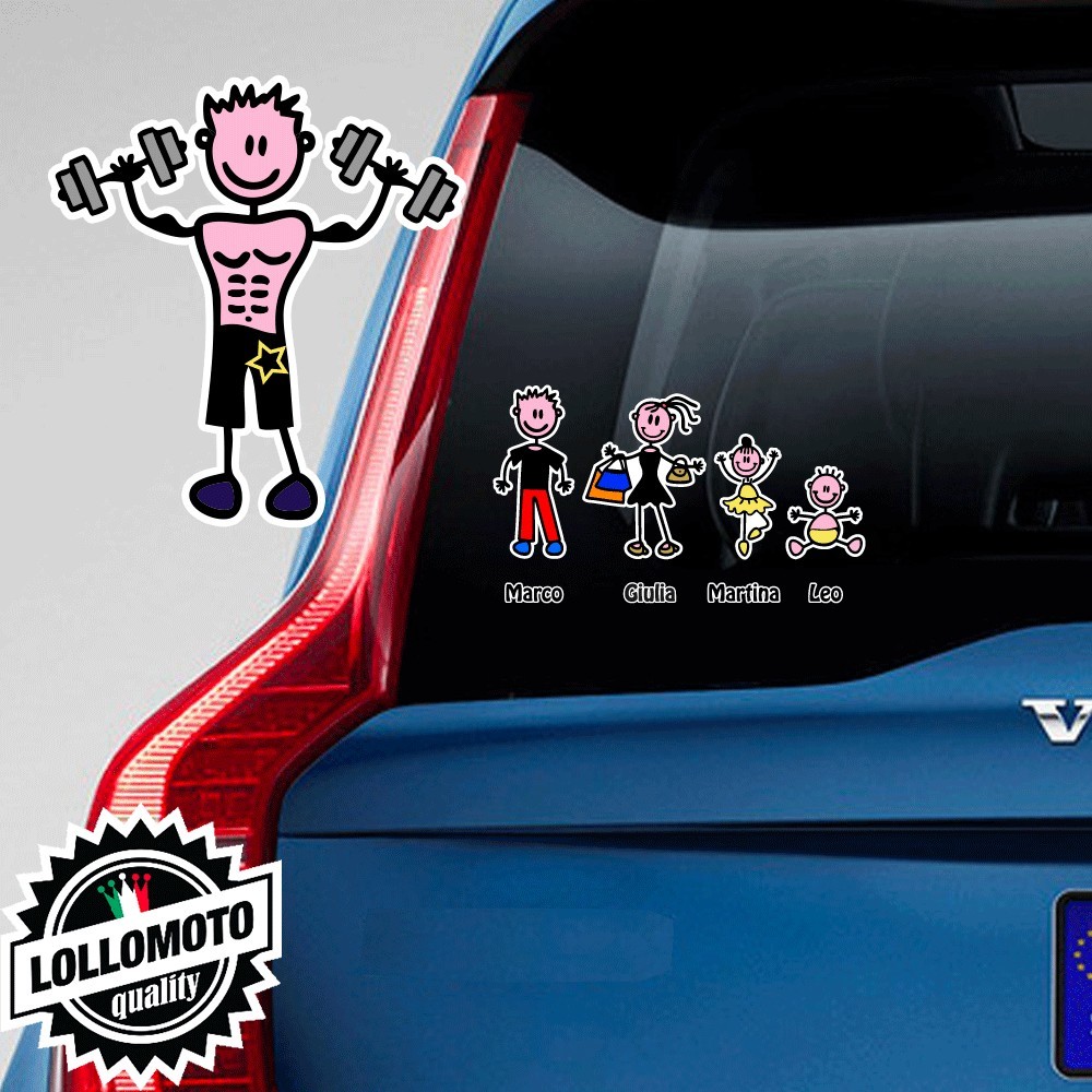 Ragazzo Con Pesi Adesivo Vetro Auto Famiglia Stickers Colorati