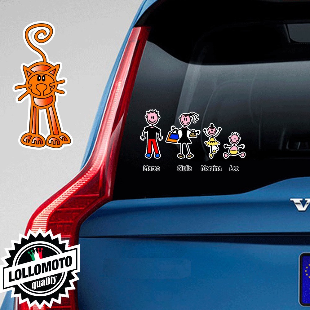 Gatto di Fronte Rosso Adesivo Vetro Auto Famiglia Stickers