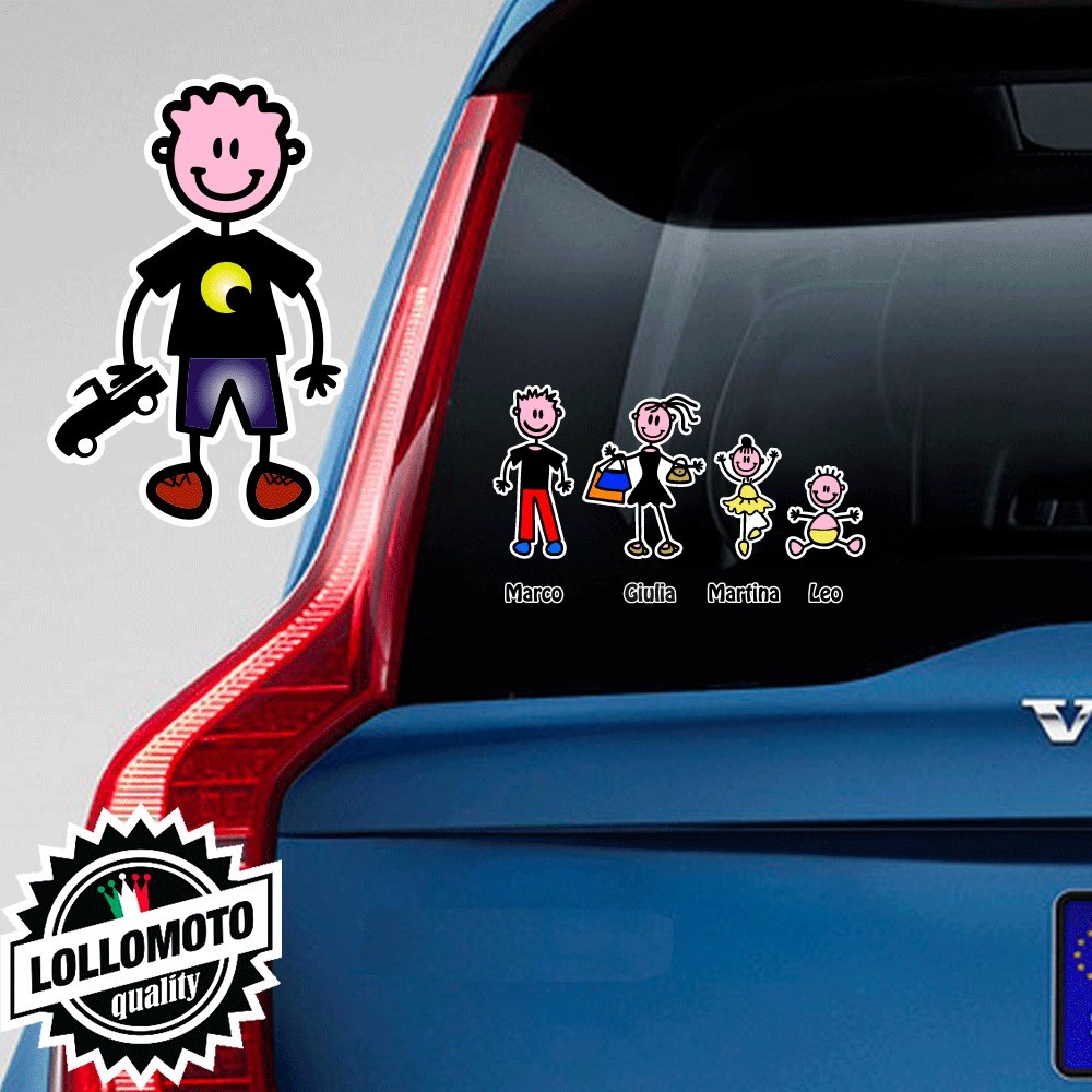Bimbo Con Macchinina Adesivo Vetro Auto Famiglia Stickers