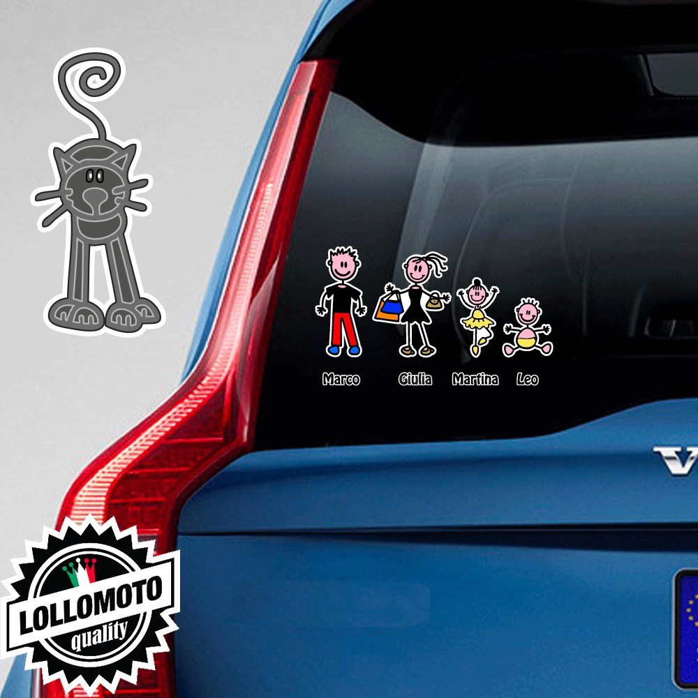Gatto di Fronte Grigio Adesivo Vetro Auto Famiglia Stickers