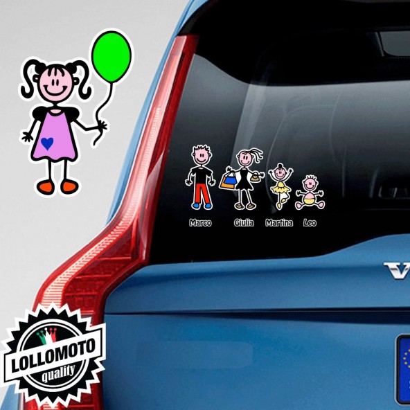 Bimba Con Palloncino Adesivo Vetro Auto Famiglia Stickers