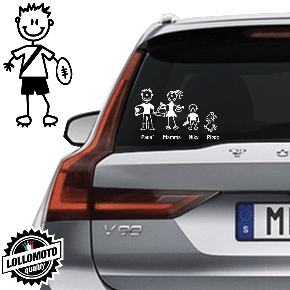 Bimbo Con Pallone Rugby Vetro Auto Famiglia StickersFamily