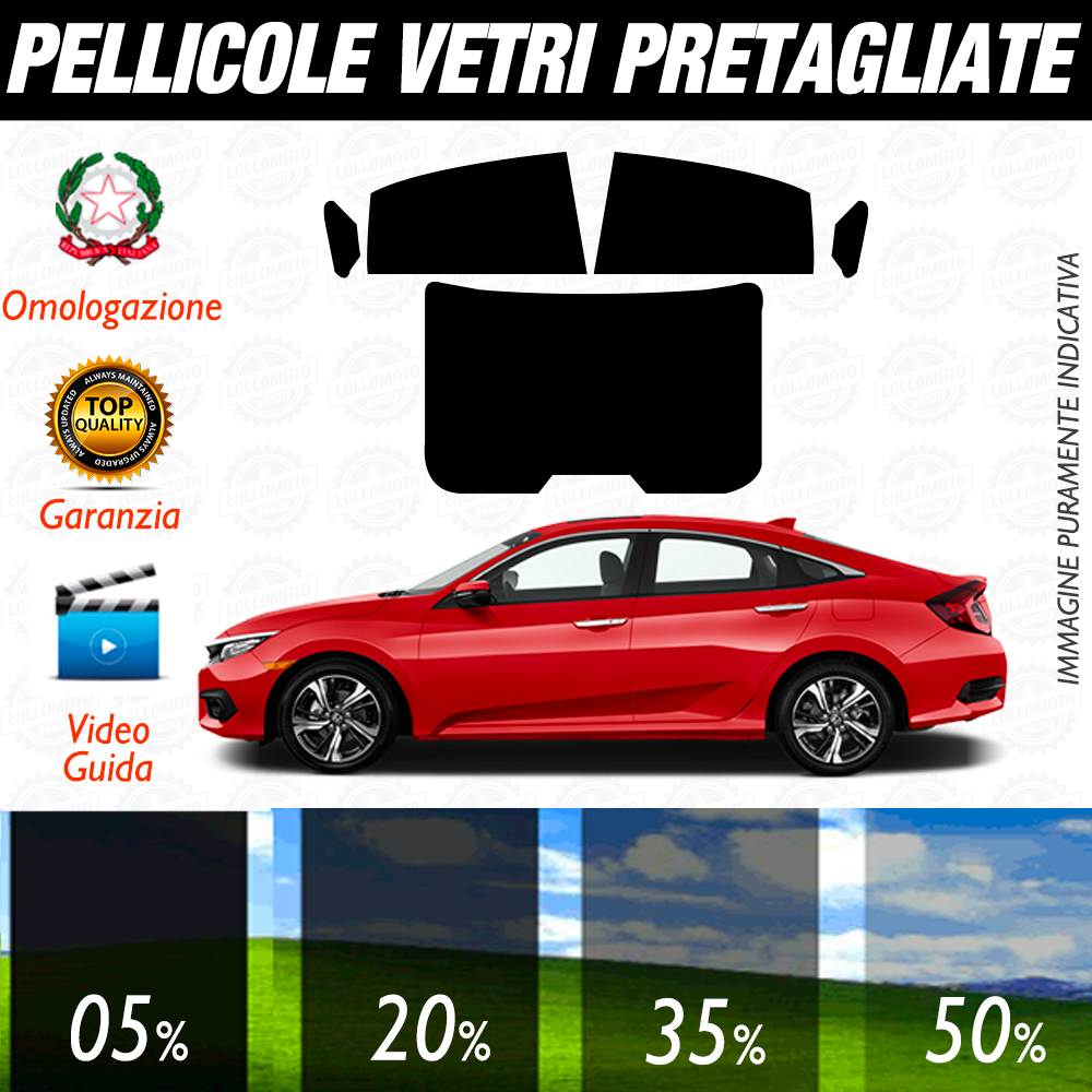 Honda Civic 4 Porte dal 2016 ad OGGI Pellicole Oscuramento Vetri Posteriori Auto Pre Tagliate a Misura
