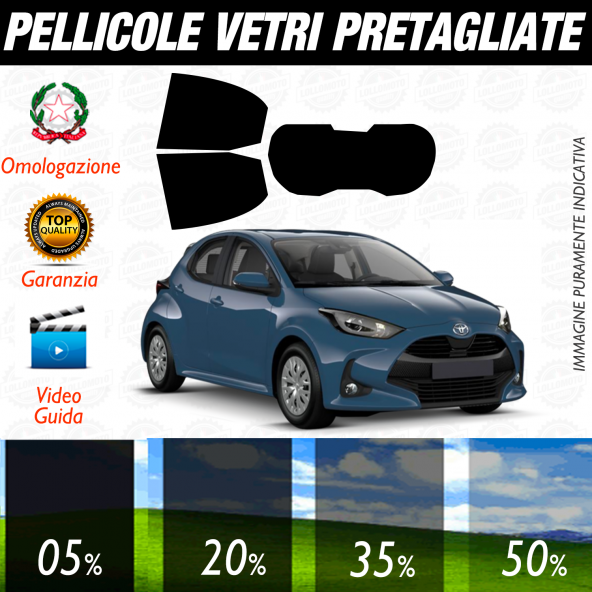 TOYOTA YARIS 5P dal 2021 OGGI ad OGGI Pellicole Oscuramento Vetri Auto Pre Tagliate a Misura

Entra e scegli la gradazione.