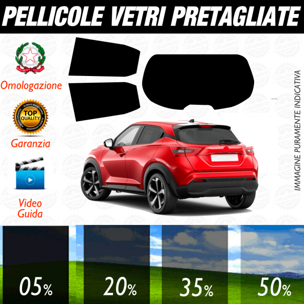 NISSAN JUKE Dal 2019 ad OGGI Pellicole Oscuramento Vetri Auto Pre Tagliate a Misura

Entra e scegli la gradazione.