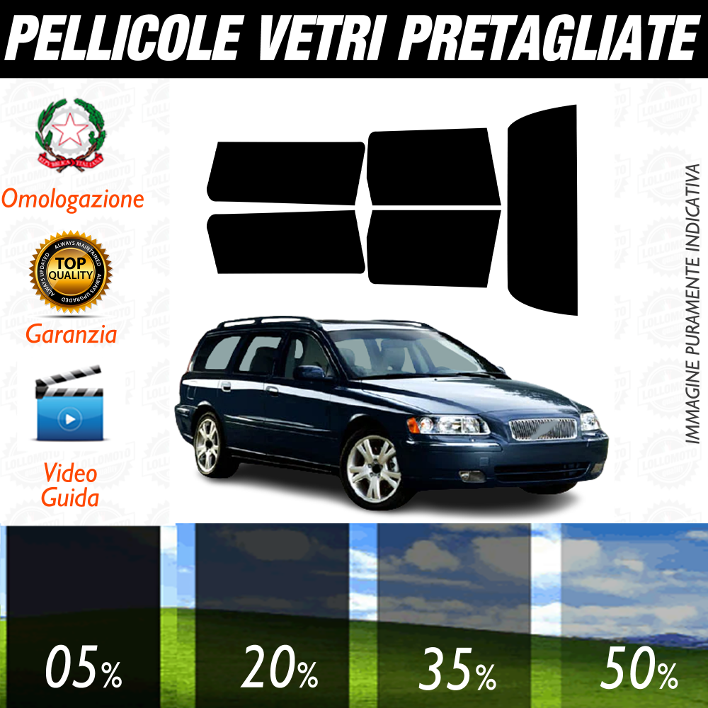 Volvo V70 Sw dal 2001 al 2007 Pellicole Oscuramento Vetri Auto Pre Tagliate a Misura