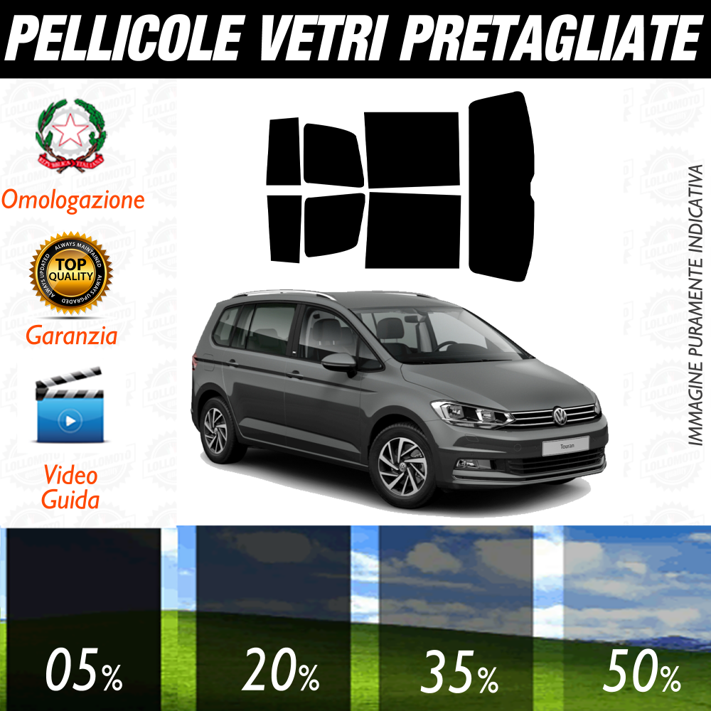 Volkswagen Touran dal 2010 al 2015 Pellicole Oscuramento Vetri Auto Pre Tagliate a Misura
