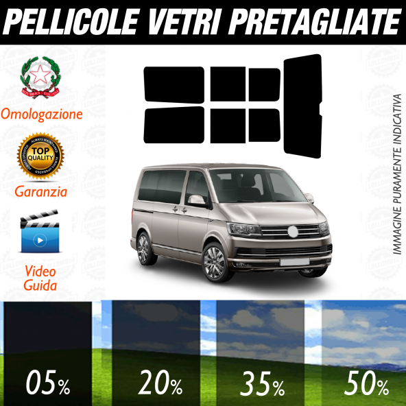 Volkswagen T6 dal 2013 al 2016 Pellicole Oscuramento Vetri Auto Pre Tagliate a Misura