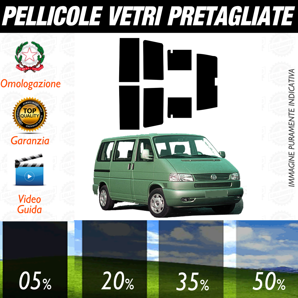 Volkswagen T4 dal 2000 al 2003 Pellicole Oscuramento Vetri Auto Pre Tagliate a Misura
