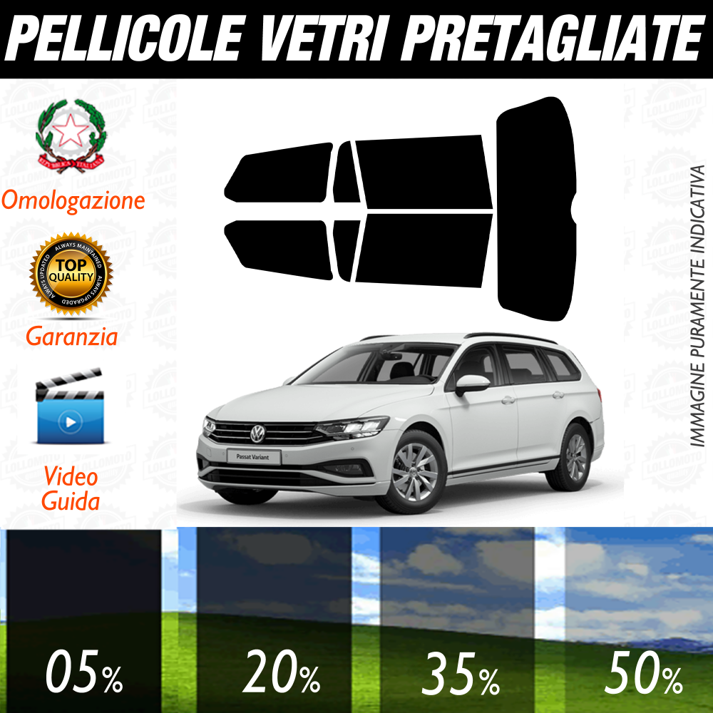 Volkswagen Passat Sw dal 2014 a Oggi Pellicole Oscuramento Vetri Auto Pre Tagliate a Misura