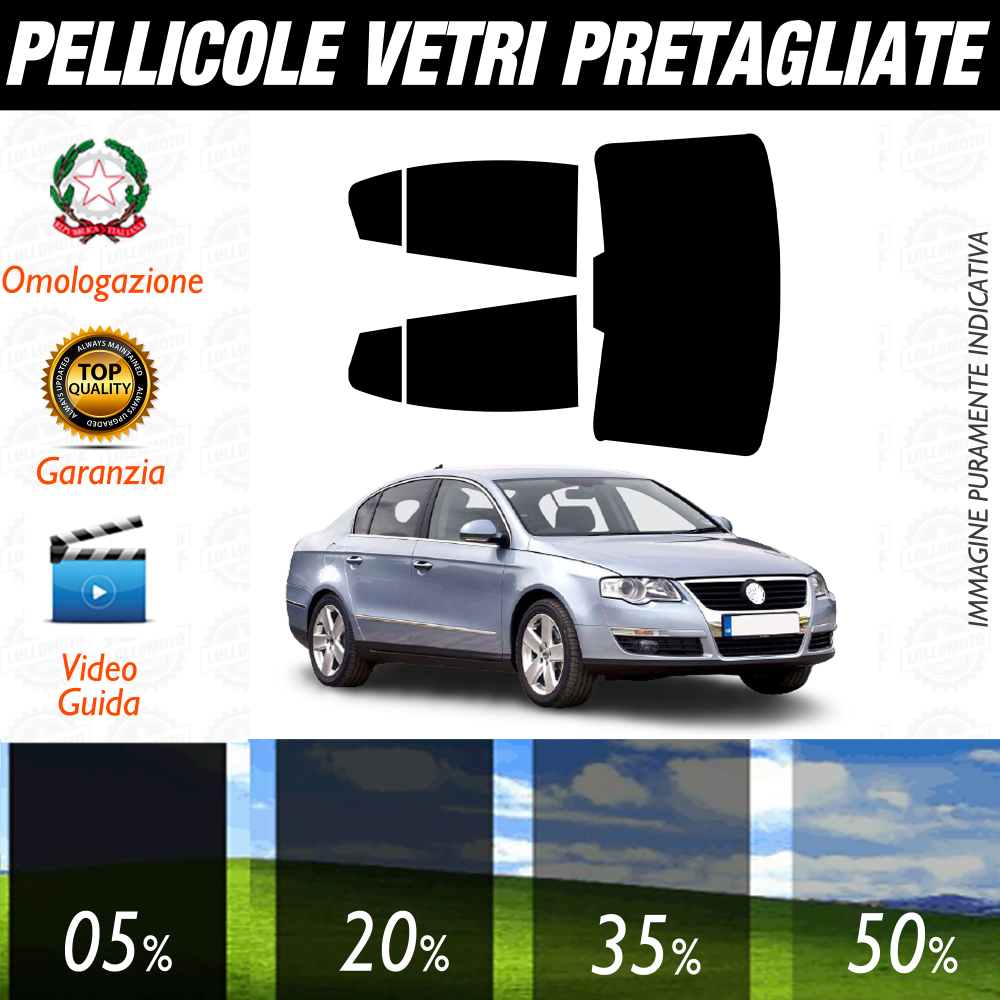 Volkswagen Passat Berlina dal 2005 al 2010 Pellicole Oscuramento Vetri Auto Pre Tagliate a Misura