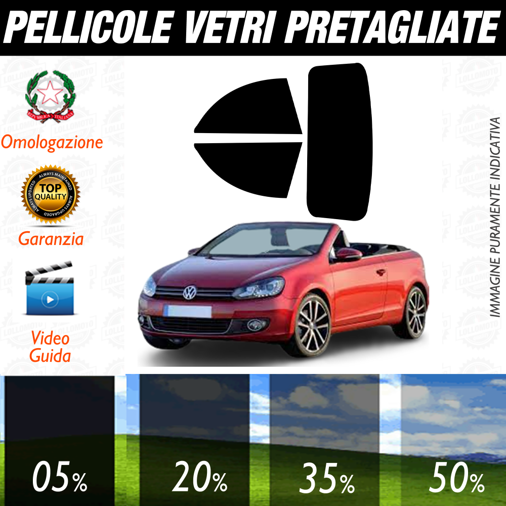 Volkswagen Golf Cabrio dal 2011 al 2016 Pellicole Oscuramento Vetri Auto Pre Tagliate a Misura