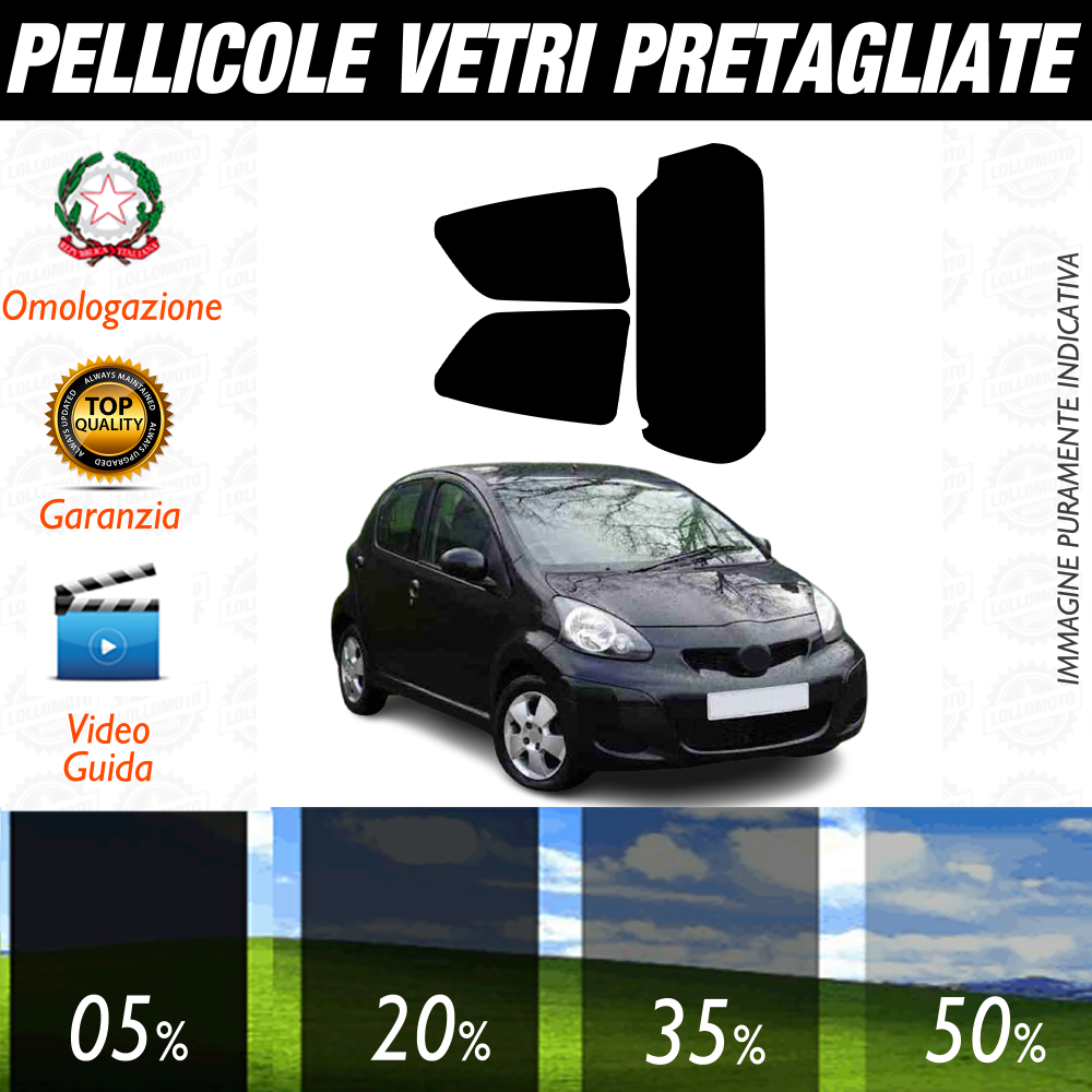Toyota Aygo 5P dal 2008 al 2012 Pellicole Oscuramento Vetri Auto Pre Tagliate a Misura