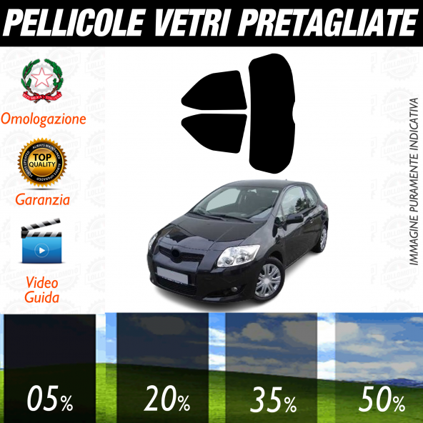 Toyota Auris 3P dal 2006 al 2010 Pellicole Oscuramento Vetri Auto Pre Tagliate a Misura