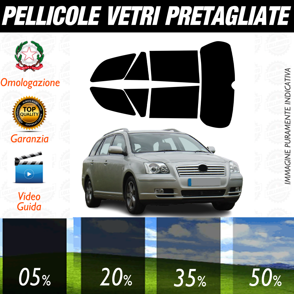 Toyota Avensis Sw dal 2006 al 2008 Pellicole Oscuramento Vetri Auto Pre Tagliate a Misura