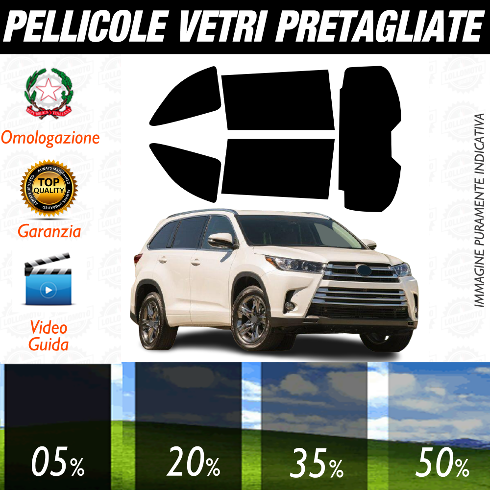 Toyota Highlander dal 2014 al 2019 Pellicole Oscuramento Vetri Auto Pre Tagliate a Misura