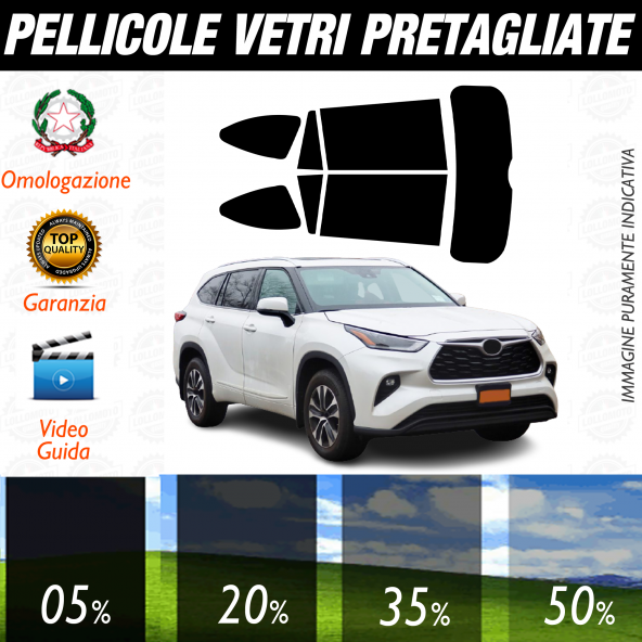 Toyota Highlander dal 2020 a Oggi Pellicole Oscuramento Vetri Auto Pre Tagliate a Misura