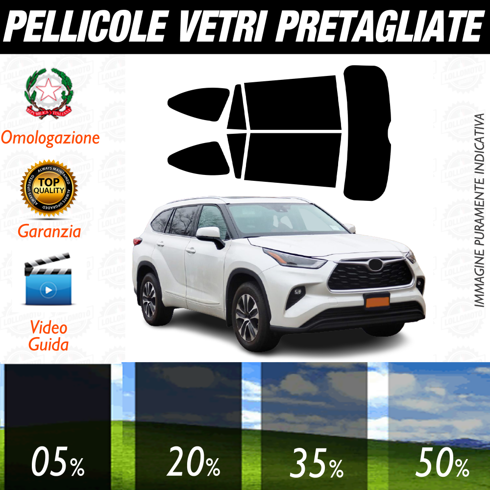 Toyota Highlander dal 2020 a Oggi Pellicole Oscuramento Vetri Auto Pre Tagliate a Misura